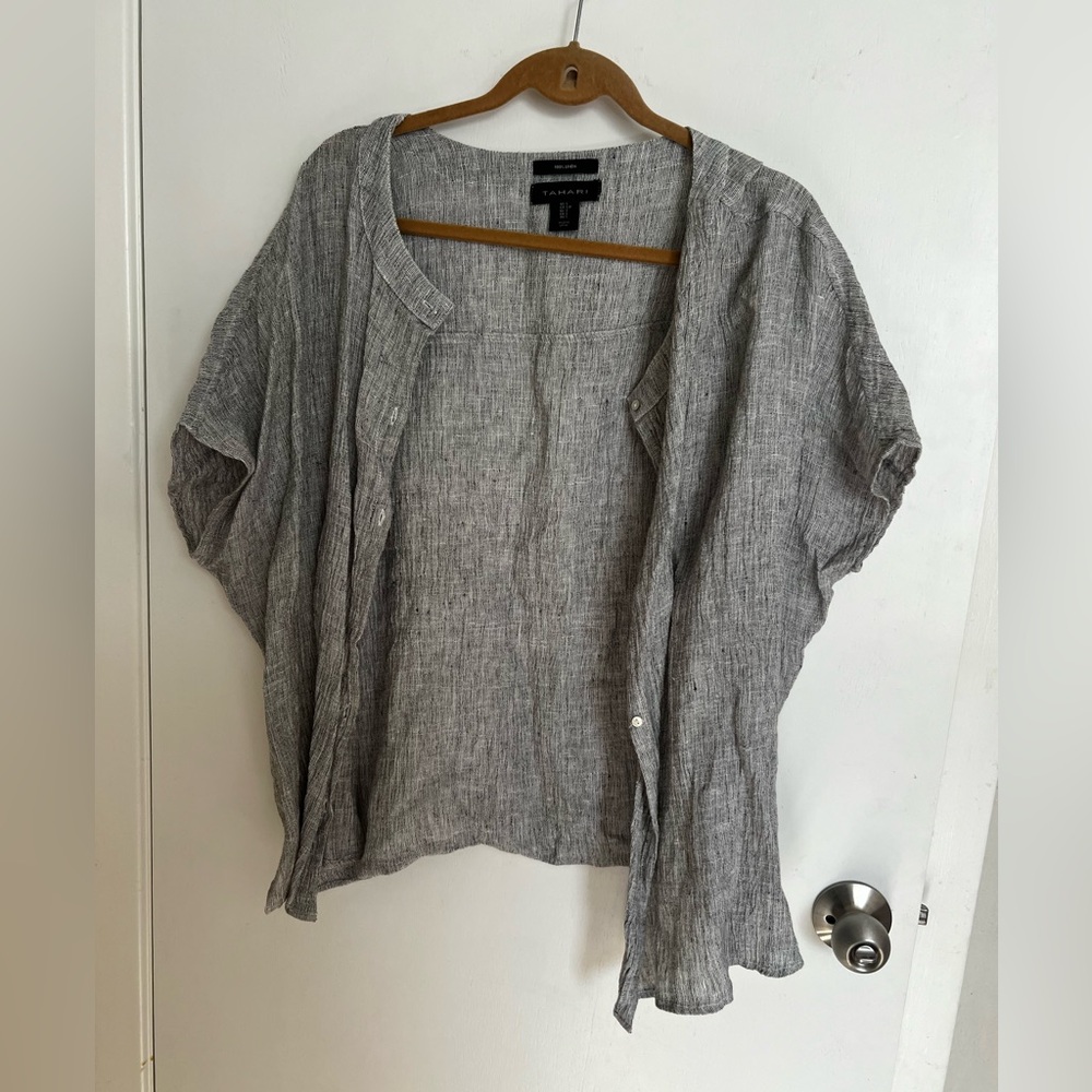 Tahari Gray Dolman Sleeve Button Down Shirt